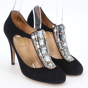 VALENTINO Mary Janes Rhinestone pumps Suede wedding evening heels sandals